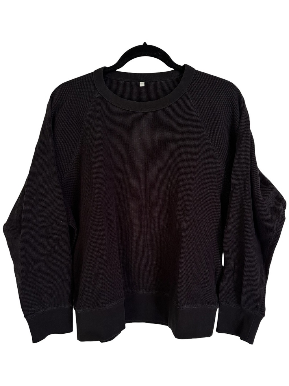 Muji Black Women's Waffle Knit Crewneck Sweatshirt